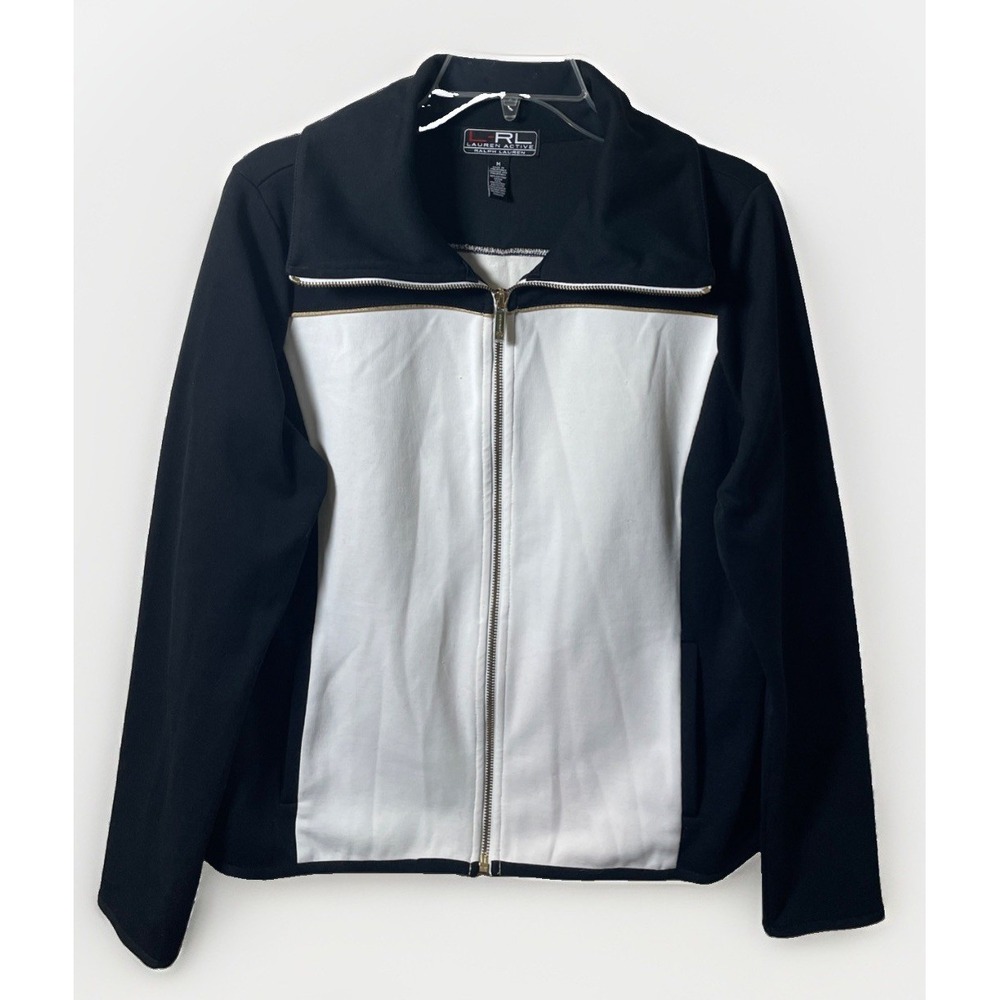 L-RL Lauren Active‎ Ralph Lauren Track Jacket Full Zip Size Medium Black, White